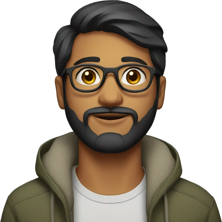 indian man in his 20s with a beard, glasses and short hair emoji
