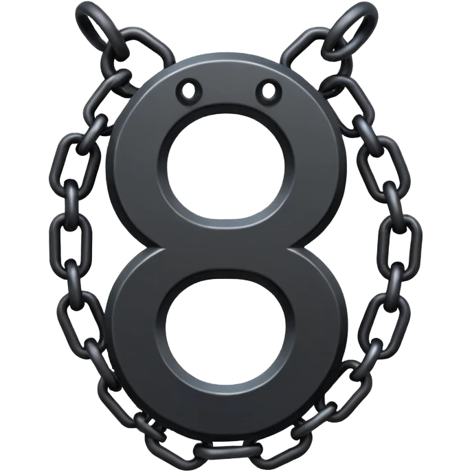 Emoji, gothic chain link shaped as number 8, forged from matte black steel, industrial form, subtle metal texture, no glow, no neon, flat emoji design, centered, transparent background emoji