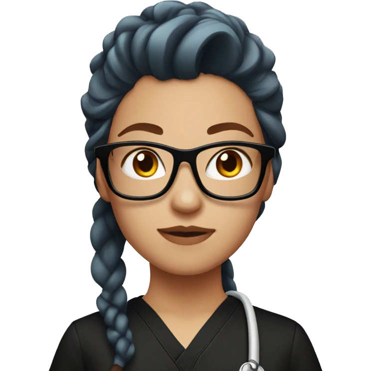 girl with long punk red hair and red glasses in black scrubs emoji