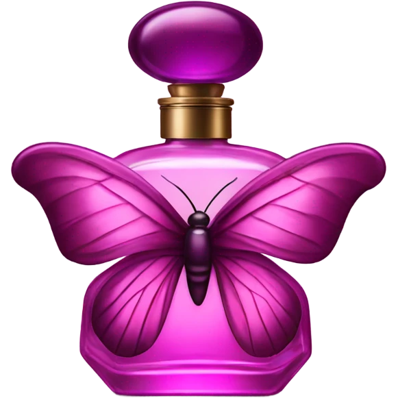 A dreamy vintage perfume bottle in dark pink, adorned with delicate violet butterfly wings. emoji
