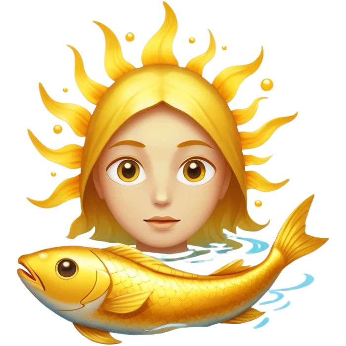 Chicken, bright egg yolk, and shiny fish floating around an open eye that emits a golden ray emoji