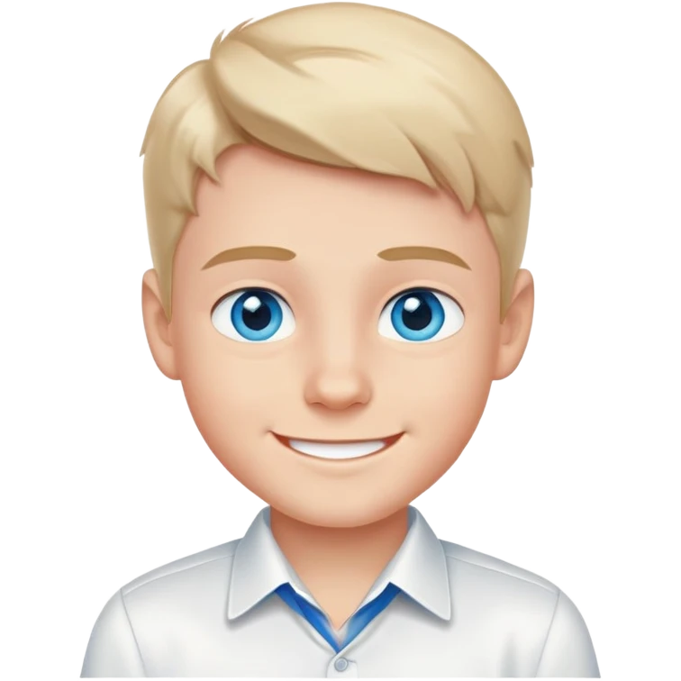 smiling boy in white shirt and blue eyes emoji