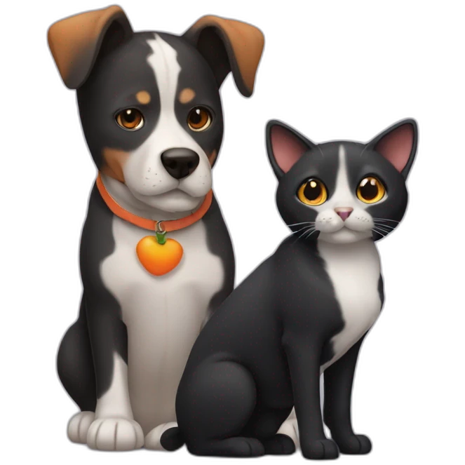 black and samll dog with a orange cat emoji