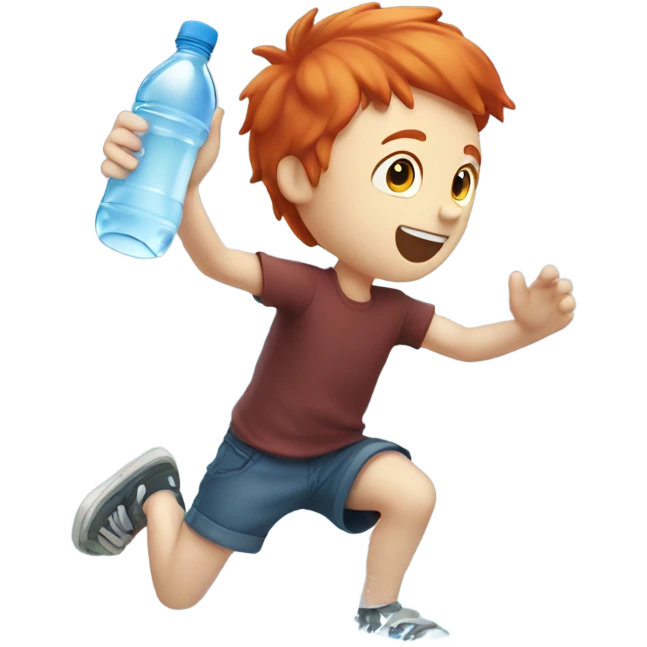 Red head boy flipping water bottle to land standing up right emoji