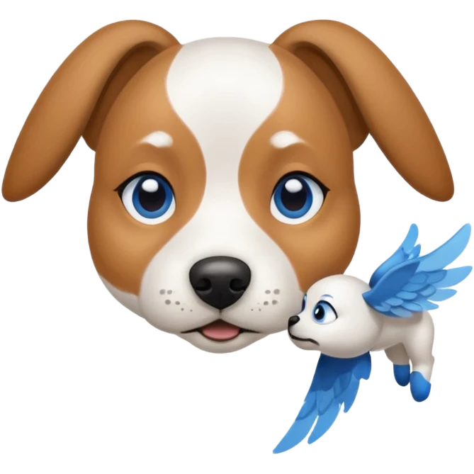 Dappled dog with one blue eye and one brown eye with math facts flying around her head emoji