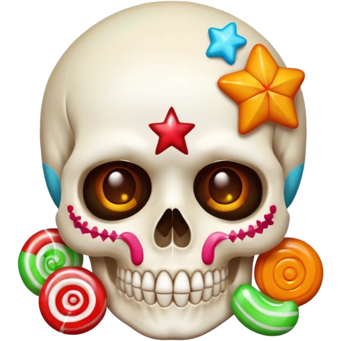 cute Halloween skull decorated with candy and stars emoji