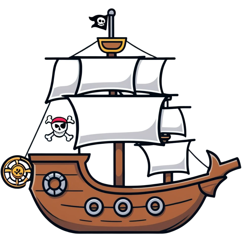 A cartoon toy pirate ship with a friendly face and tiny cannons emoji