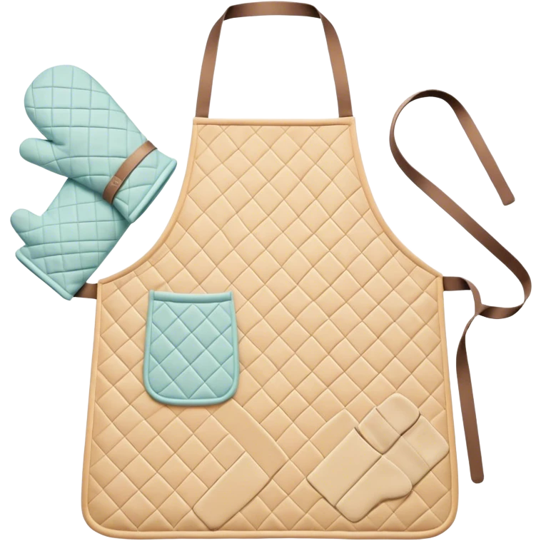 Cinematic Realistic Apron & Oven Mitts, a neatly folded soft pastel apron with subtle fabric textures, resting next to thickly padded oven mitts with a quilted pattern, warm golden kitchen lighting reflecting off the fabrics, evoking a sense of homely warmth and culinary creativity. emoji
