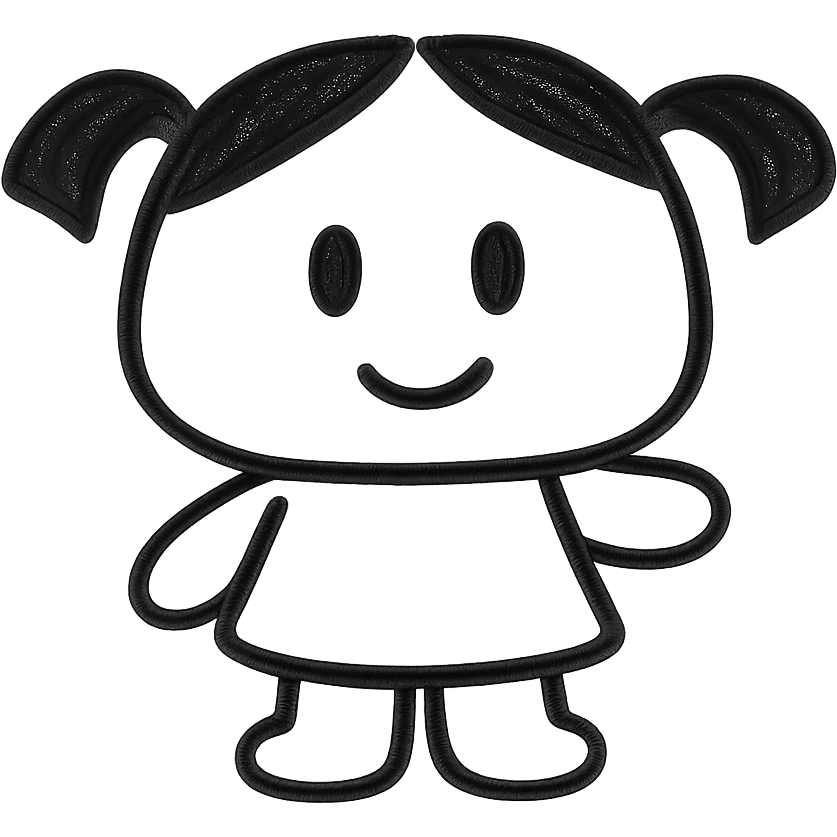 Monica Toy character as a simple, modern icon, clean lines, minimal details, flat color emoji