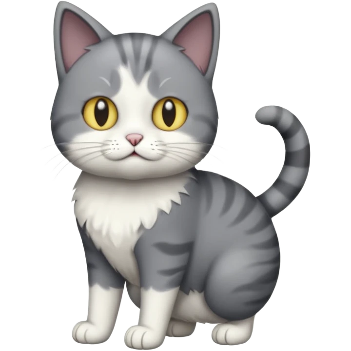 full body derpy looking large short hair dark grey and white cat emoji