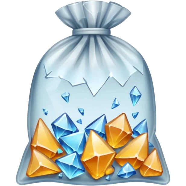 A transparent baggie containing clear glass pieces crushed into shards and chunks emoji