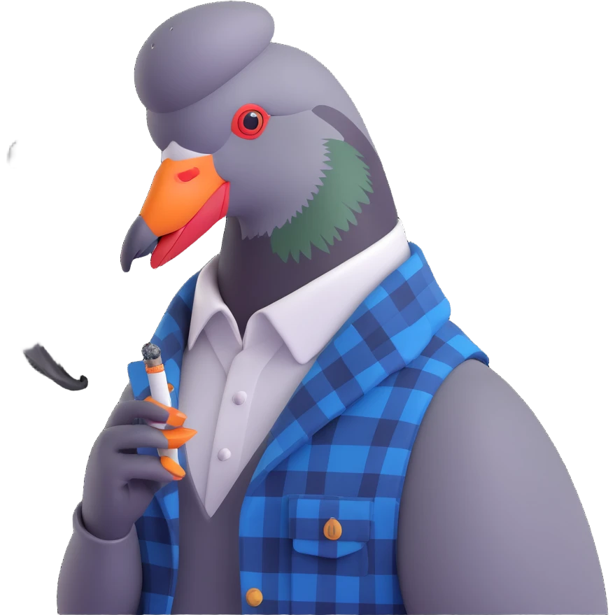 stylish pigeon wearing flannel, smoking a cigarette, hipster attitude emoji