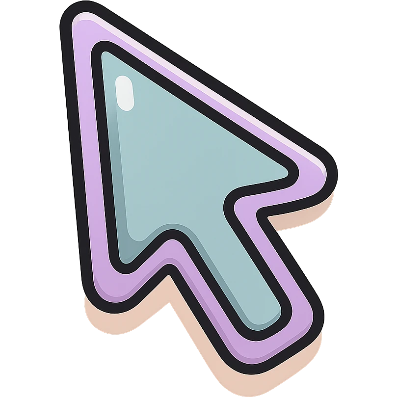 mouse cursor arrow with a thickened middle part, thin clean outlines, soft rounded shapes, pastel palette #98B5BC, #B5B3C1, #C9A3C9, #E4C0CA, #F7DCD1, #F7C0AA, detailed shadows and highlights, soft lighting, transparent background emoji