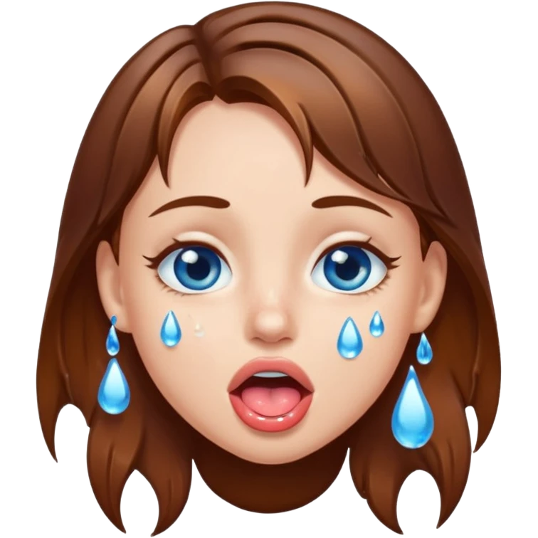 Girl with brown hair, blue eyes, a wet face and her tongue out. Can you make her face more wet emoji