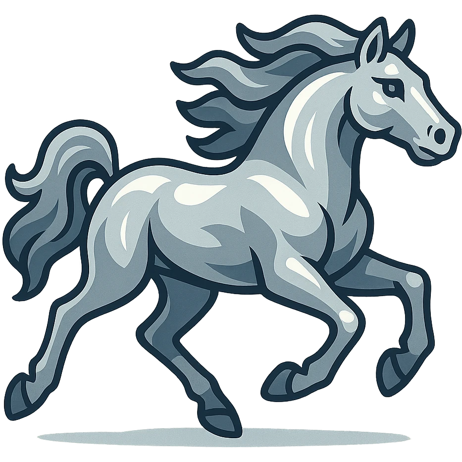 silver metal chrome spirit horse running, mystical emoji