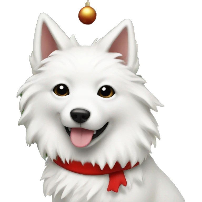 White fox dog near Christmas tree emoji