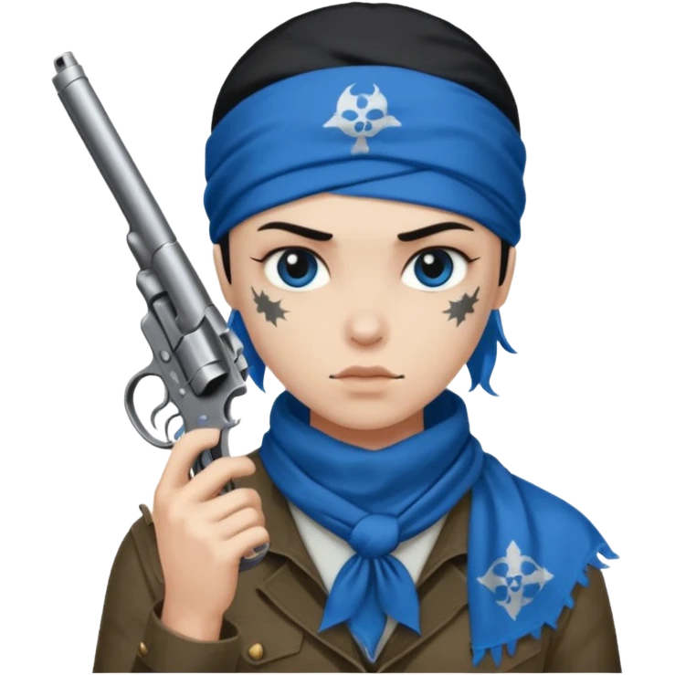 Blue bandana with revolver emoji