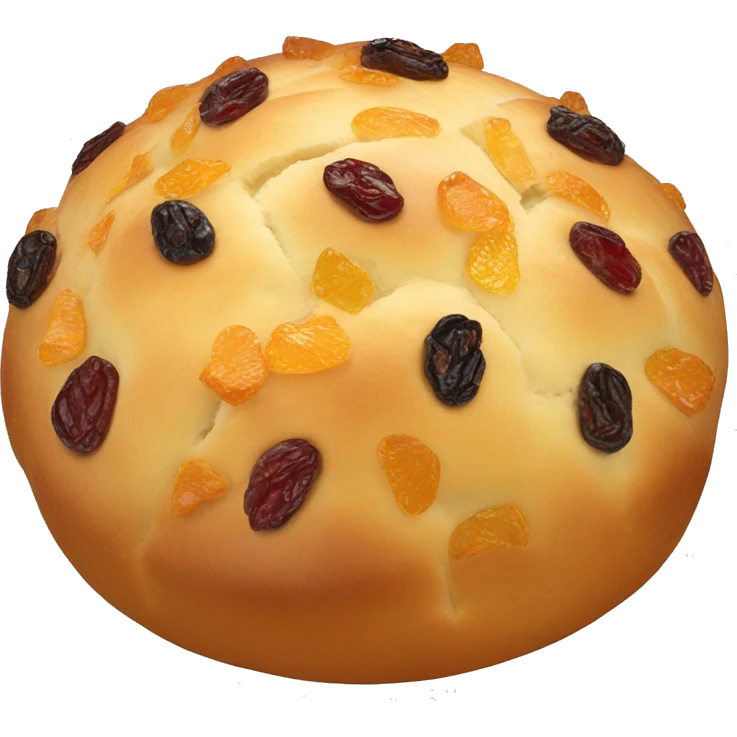 Round, dome-shaped Italian Christmas bread with a golden crust and bits of dried fruit inside, like raisins and candied orange peel. emoji