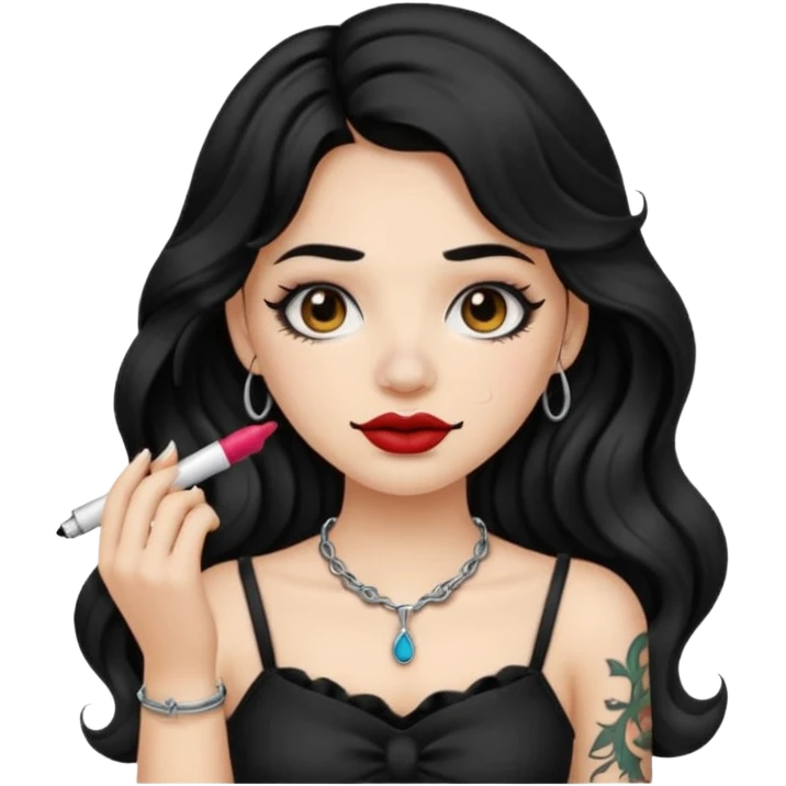 I want to create a female emoji with long black wavy hair and collar bone tattoo that says “me before you” and she has her nose pierced and black lip stick emoji