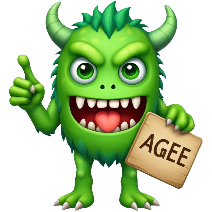 monster holding a sign "AGREE!" emoji