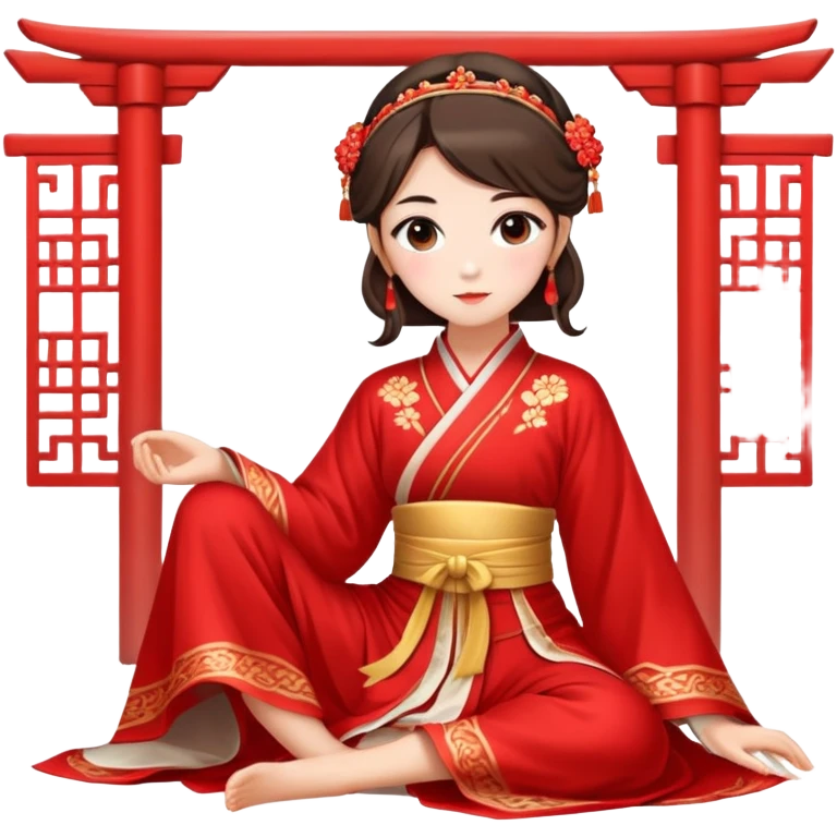 Beautiful girl wearing red Hanfu wedding dress sitting emoji