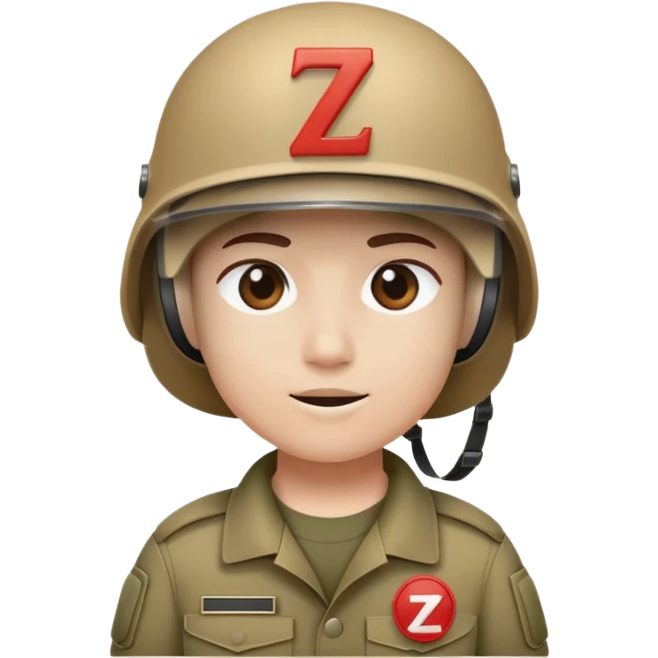 Wearing a military helmet with a visor on top of which there is a patch with the letter Z emoji