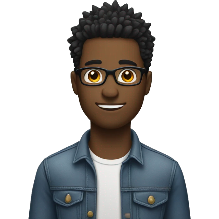 black male with glasses and spikey hair standing sideways to the right  emoji