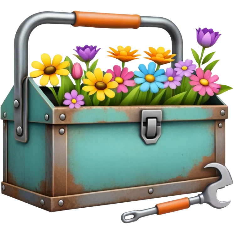 spring themed tool box with flowers emoji