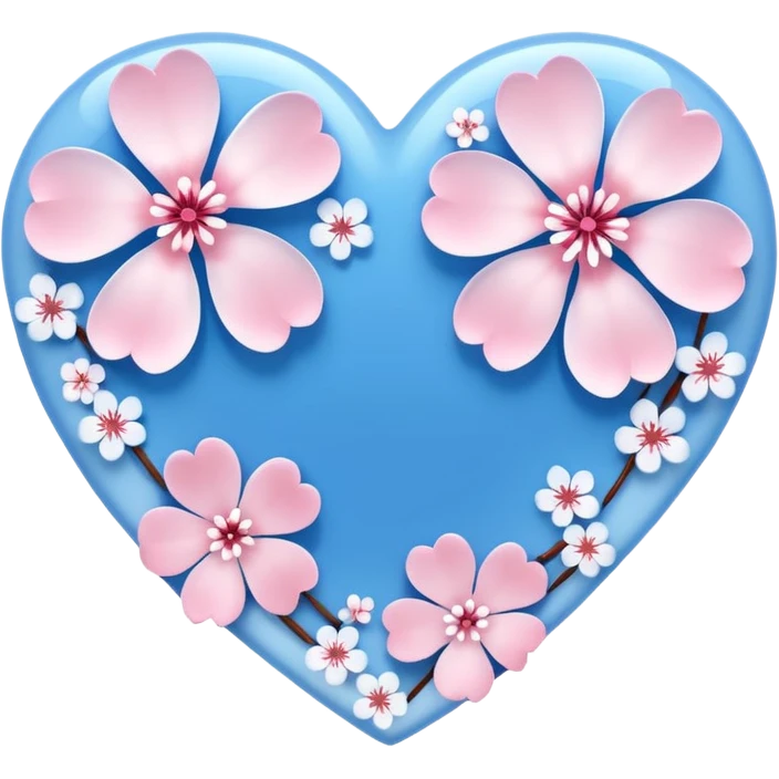  blue sakura heart, heart made of white sakura petals with pink accents, remove background emoji