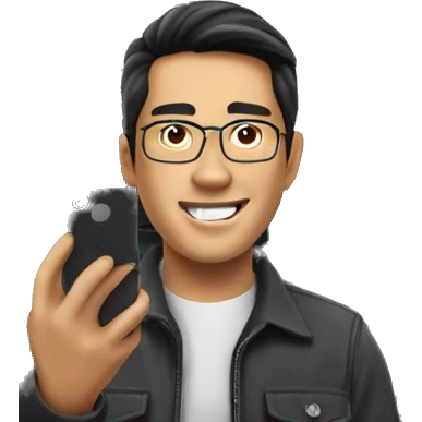 Big rig 18 wheeler with Asian man taking a photo emoji