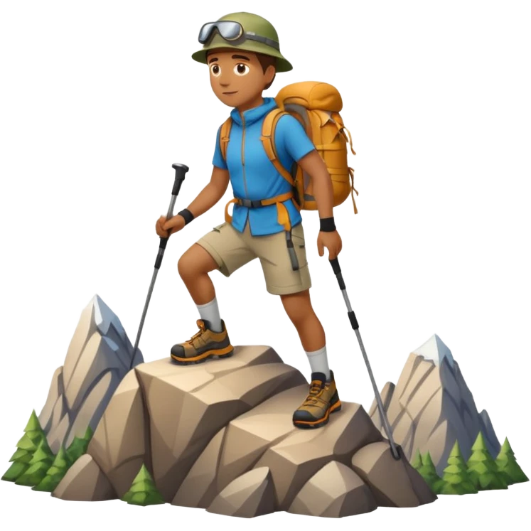 apple style emoji of a man on top of a mountain, mountain clearly under his feet emoji