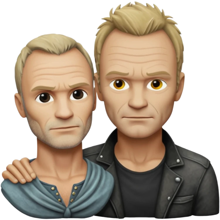 Cinematic realistic ultra HD - musician Sting leaning against a stone sculpture emoji