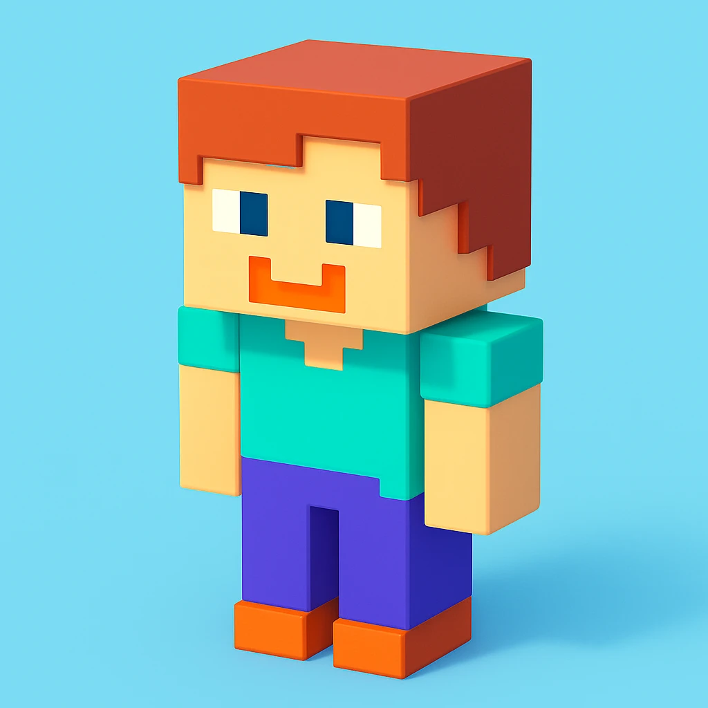 minecraft character, 3D voxel style, blocky, playful, bright colors emoji