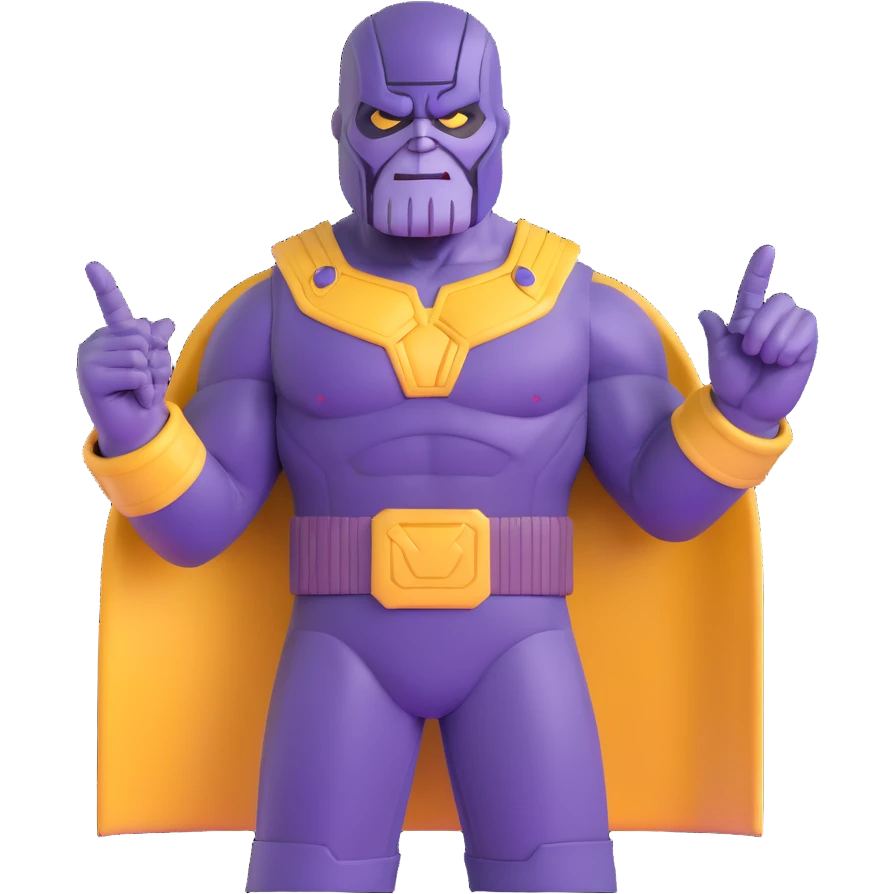 Purple villain Thanos with Squid Game aesthetic showing middle finger emoji