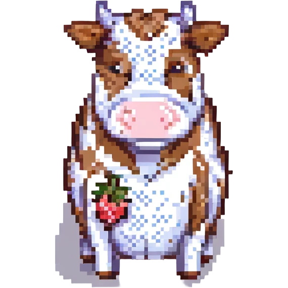 a strawberry cow, pixel art style emoji
