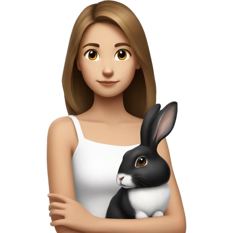white black rabbit on shoulder of brown haired girl emoji