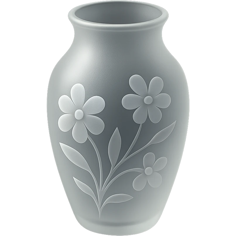 vase with floral patterns, frosted glass look, elegant and modern, matte glass style emoji