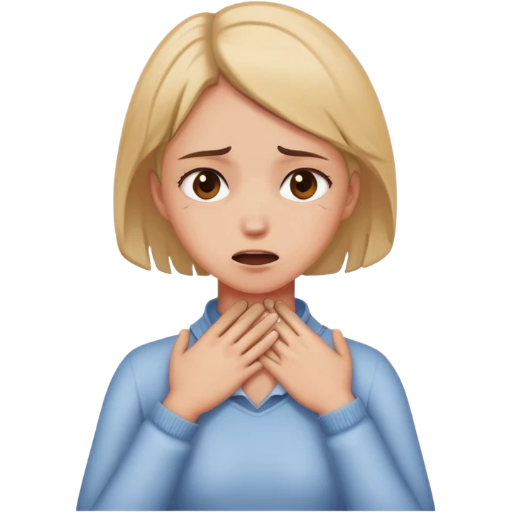 Girl in distress with both hands grabbing neck emoji