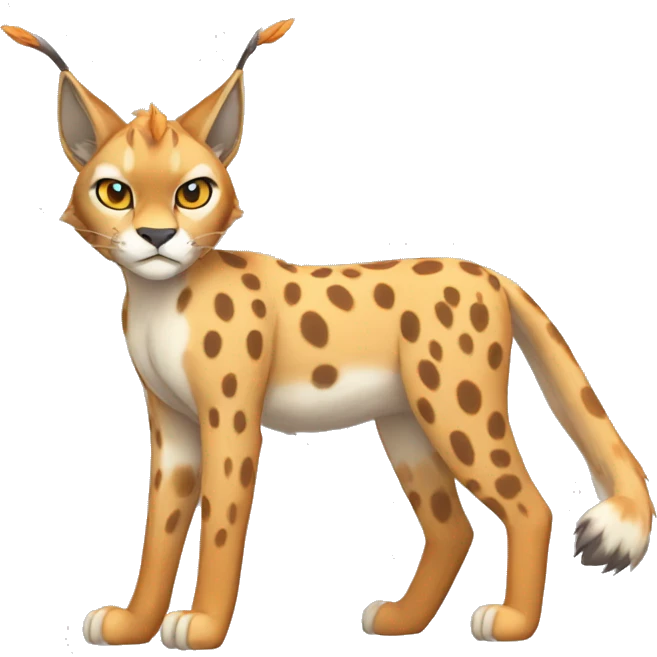 spotted Lynx-Caracal-Fakemon-hybrid with orange points full body emoji