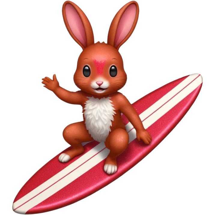 Surfing rabbit Happy Red Glitter  emoji