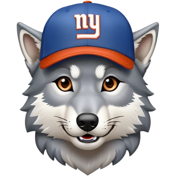 A gray wolf in a New York giants ball cap  emoji