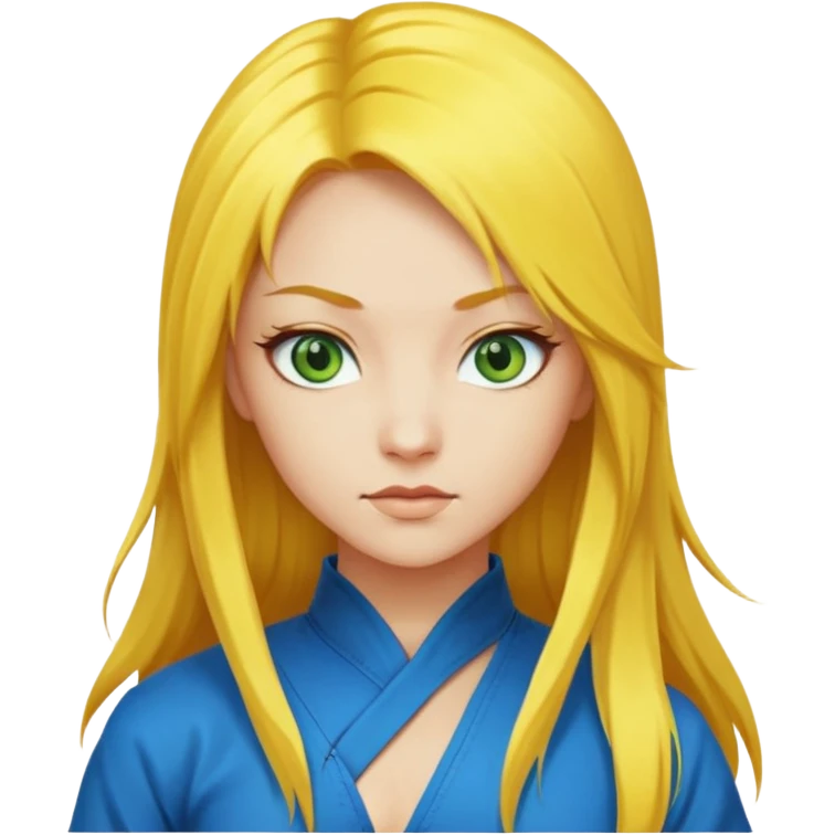 sexy girl with long yellow hair, kung fu, blue green eyes emoji