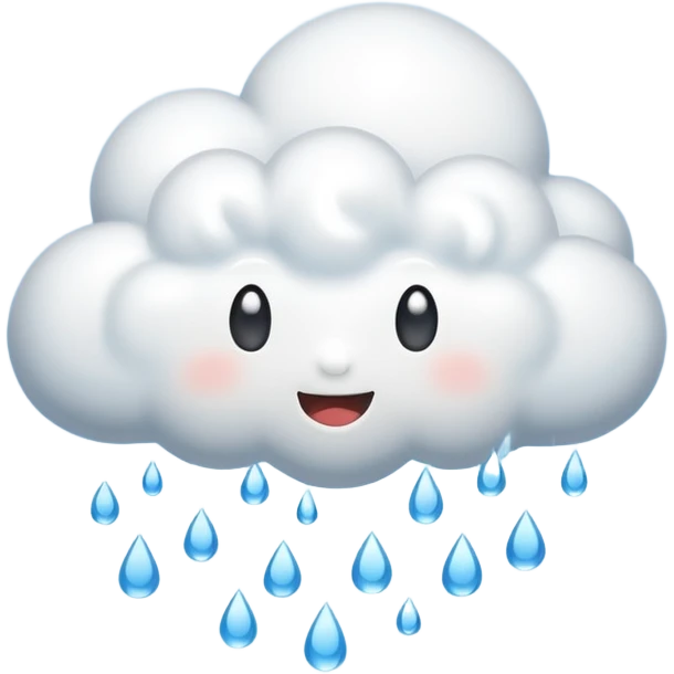 rain cloud object icon, cute cloud with falling water drops, 3D cartoon, soft shadow, mobile game icon style, centered, clean background, no text, no watermark
 emoji