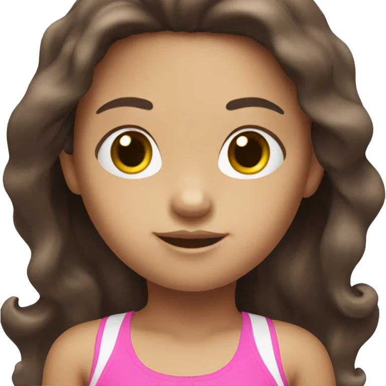 little white girl with pink swimming suit dark brown long hair emoji