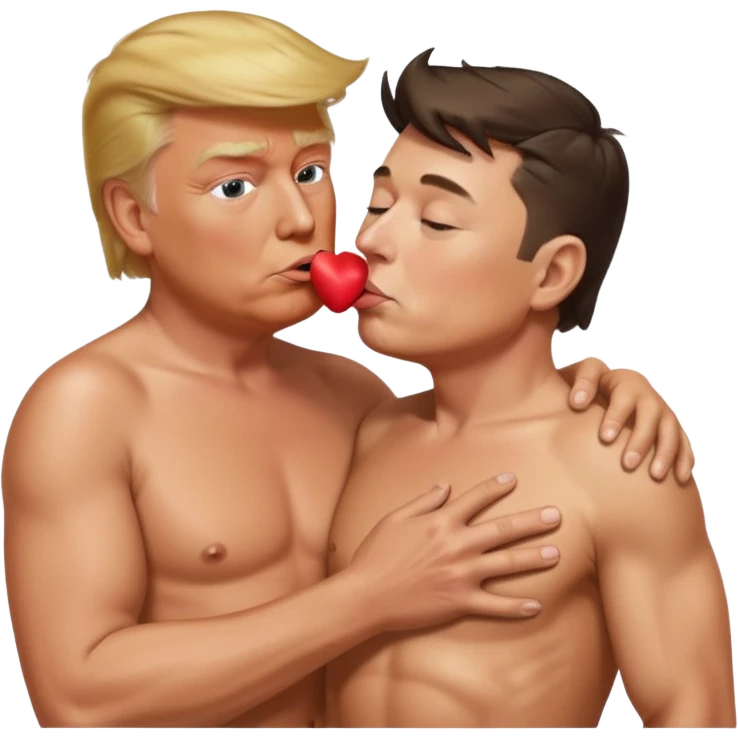Donald trump shirtless with Elon musk kissing his nipple emoji