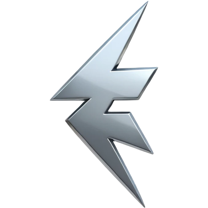 A lightning bolt emoji made of polished silver chrome, sharp yet rounded edges, glossy metallic surface, soft reflections, minimal futuristic design, iOS emoji style, centered, clean white background emoji