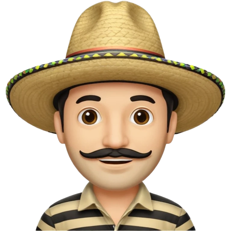 A happy fair skinned Colombian man with some facial hair wearing a black and beige stripped Colombian sombrero emoji