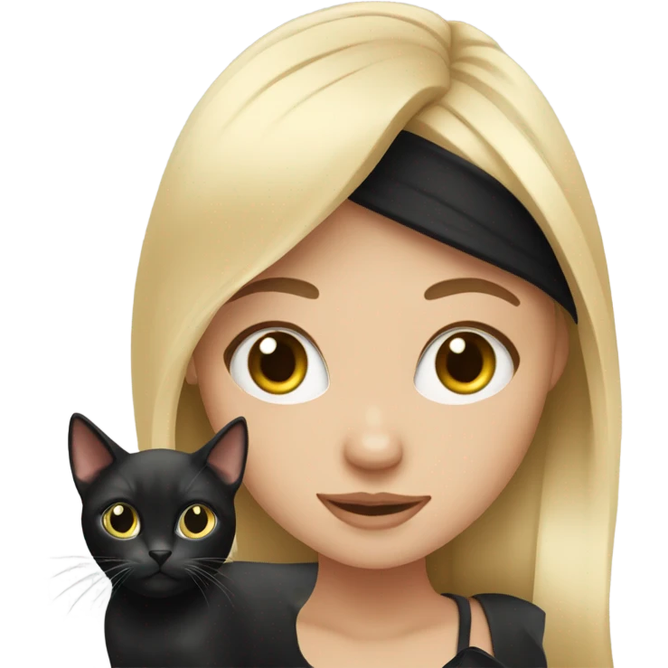 1 blond girl with 1 black cat and 1 cat black and white emoji