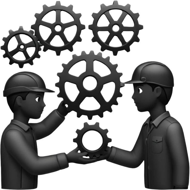 person silhouette handing a gear to another emoji