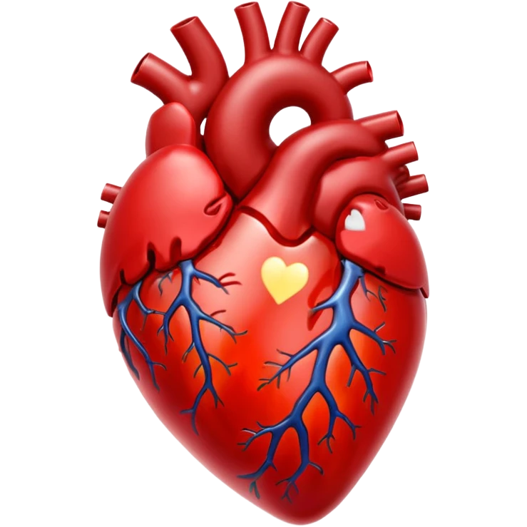 A red glass human heart with a white background. The glass should also be red and look like a real heart. emoji